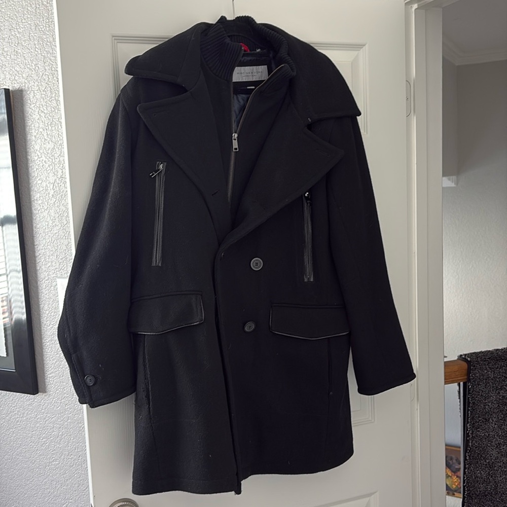 Large Andrew marc pea coat with attached zipper vest.